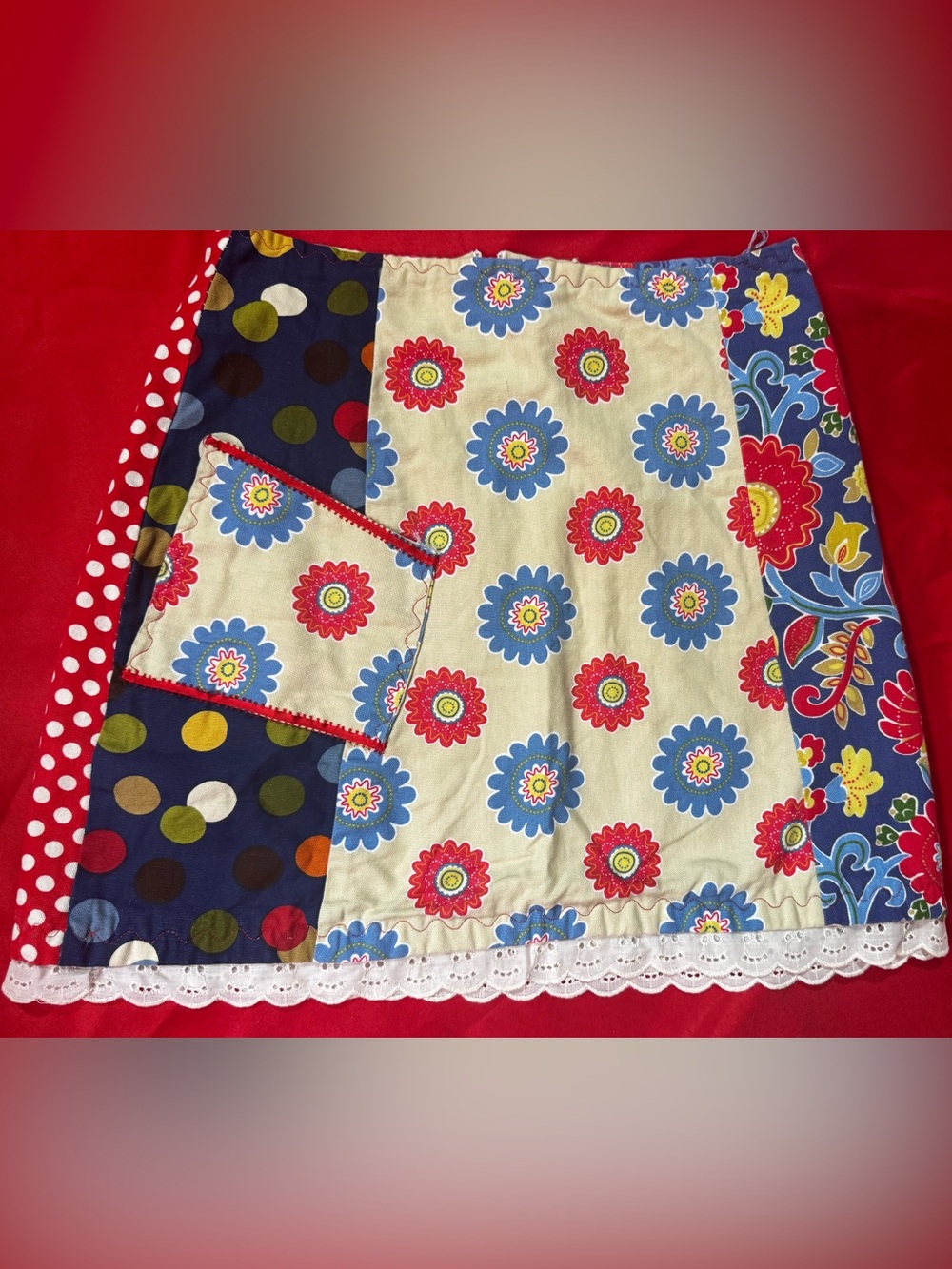 Multicolor Patchwork Floral Pencil Skirt with Pocket